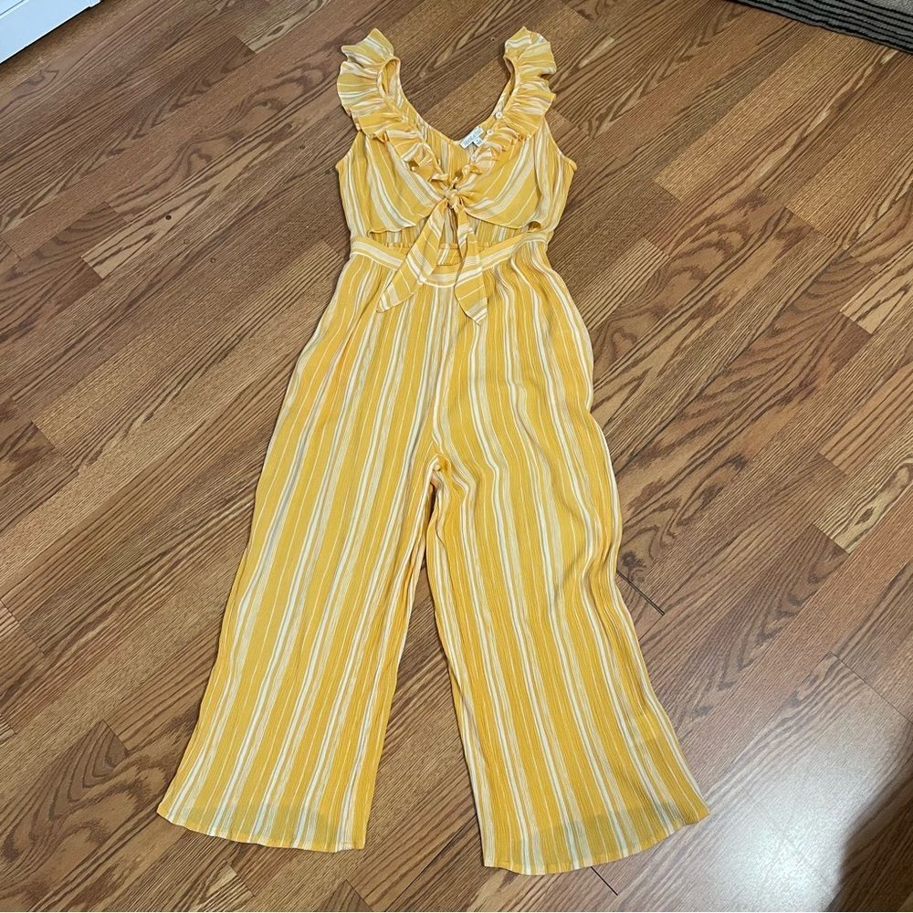 Patrons of Peace Split Knot Cut-out Front Jumpsuit Yellow & White Stripe Sz-M - Picture 1 of 8